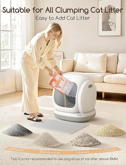 Meowant Self Cleaning Cat Litter Box - Open-Top Automatic Litter Box with APP, 0 Risk of Stuck Cats, Safer Automatic Litter Boxs, Low Entrance for Multiple Cats