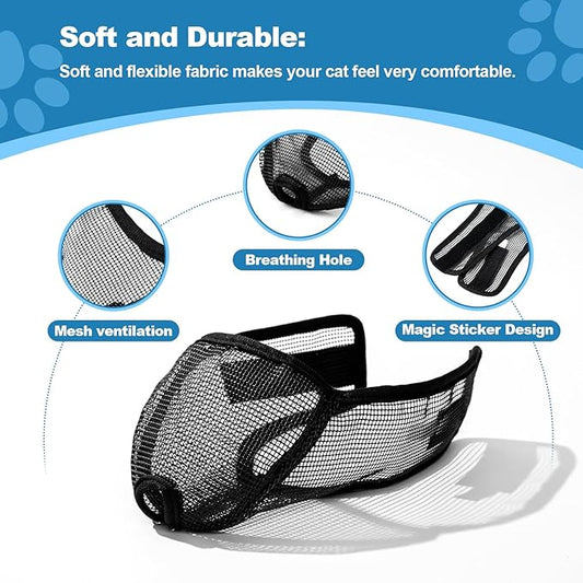Cat Muzzle for Grooming Nail Trimming with Soft Mesh Covered, Prevent Biting Chewing(L,Black)