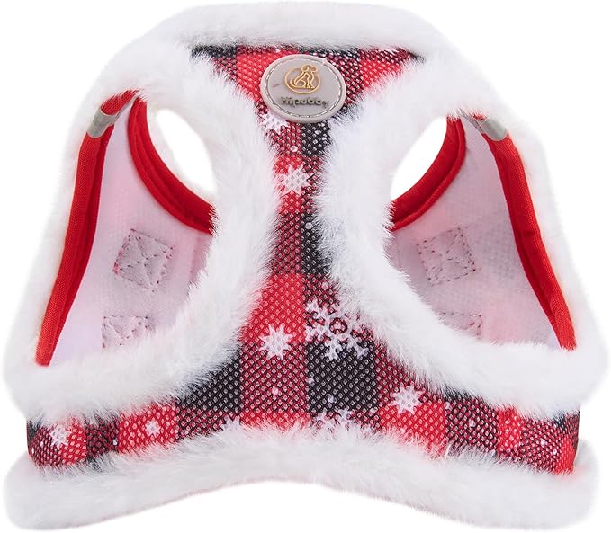 Christmas Dog Harness and Leash Set, No Pull Soft Mesh Puppy Harness for Small Medium Dogs, Cats - Step in Reflective Vest Harness for Walking, Training - Plush Red, L