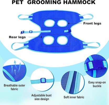 Dog Grooming Hammock - Dog Hanging Harness Holder, Cat Hanger Sling Restraint Bag for Nail Trimming/Clipping with Nail Clipper& Nail File (S, Blue)