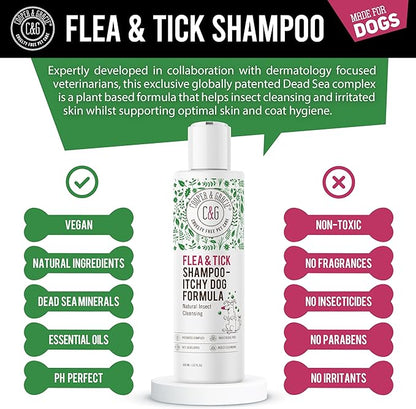 Itchy Dog Flea and Tick Shampoo 300ml – Plant-Based Gentle Dog Shampoo – Flea & Tick Care for Dogs – Cleanses & Freshens Coat – for Sensitive Skin – by C&G Pets