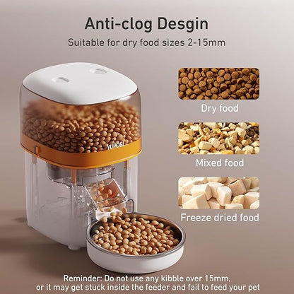 Automatic Cat Feeders - 2L Cat Food Dispenser Easy to Use, Timed Automatic Pet Feeder with Over 180-day Battery Life, 1-6 Meals Dry Food Programmable Portion Control Also for Dogs