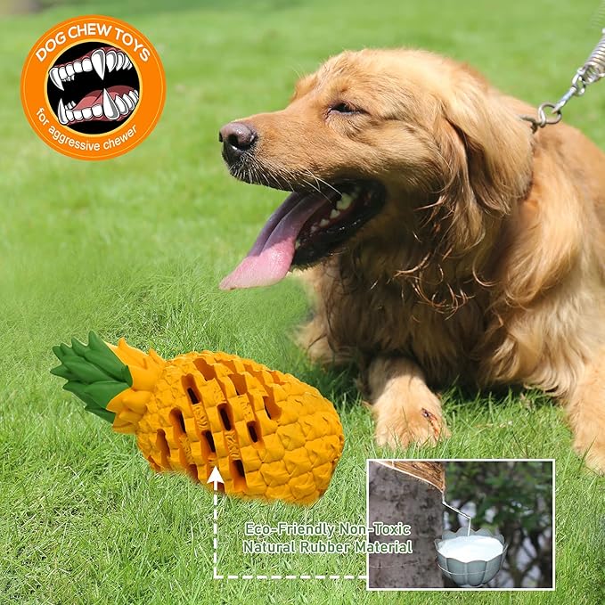 Dog Toy for Aggressive Chewers Large Breeds, Indestructible Dog Teeth Clean, Pineapple Tough Treat Dispensing Toys for Large Dogs (Giant)