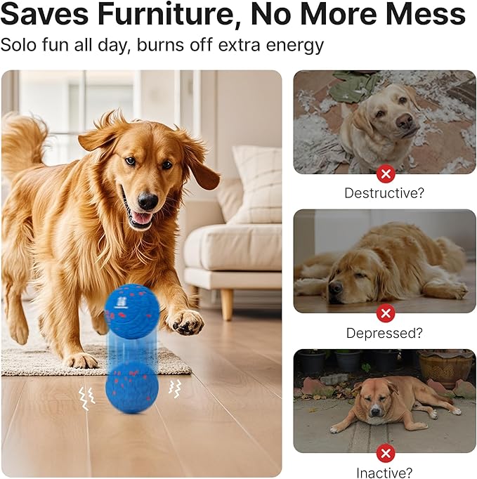 Potaroma Dog Ball Toys, Interactive Motion Activated 3 Mode Automatic Bouncing Ball Toys Durable E-TPU Material for Medium/Large Dogs, USB Rechargeable 3.2 Inches