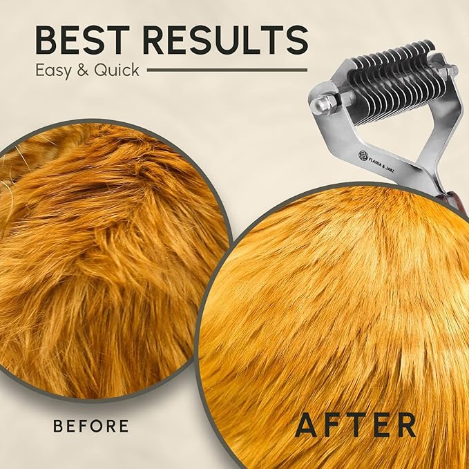 Flamia & Jabz Undercoat Rake for Dogs & Cats, Dematting Grooming Stripper Tool (14 Blades)