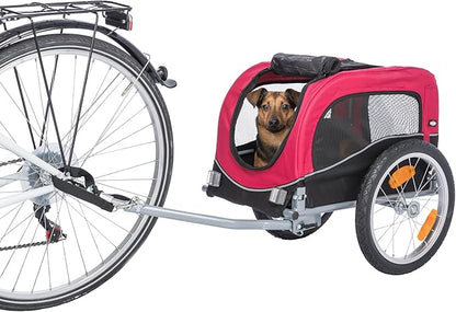TRIXIE Dog Trailer for Bicycles, Dog Bike Trailer for Small Dogs up to 33 lbs, Quick Set-up and Fold Down, Red