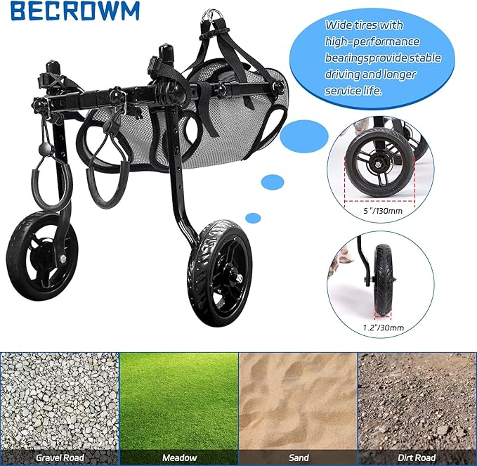 Small Dog Wheelchair for Back Legs, Light Weight Dog&Cat&Pets Wheelchair Cart with Disabled Hind Legs Walking, Adjustable Doggy Wheelchair Cart with Wheels for Back Legs