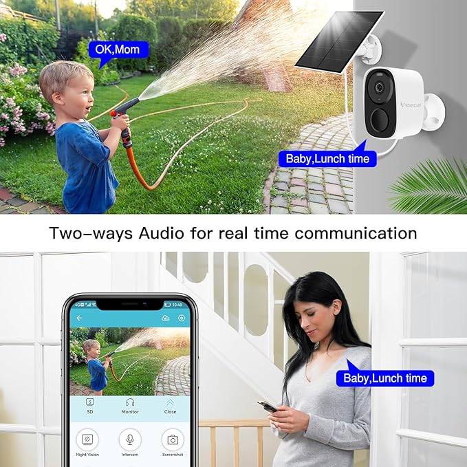 VSTARCAM Solar Security Camera Wireless Outdoor, 2K Camera with Color Night Vision, Solar Cameras for Outside Wireless, Battery Powered, Siren & Spotlight, Two-Way Audio, 2.4 GHz Wi-Fi, No Monthly Fee