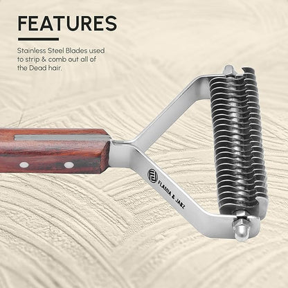 Flamia & Jabz Undercoat Rake for Dogs & Cats, Dematting Grooming Stripper Tool (24 Blades)