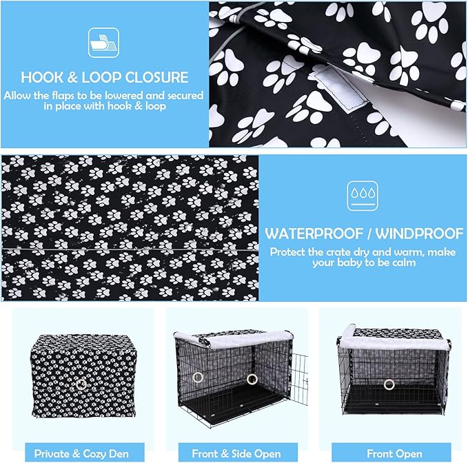 Morezi Dog Crate Cover for Wire Crates, Heavy Nylon Waterproof, Fits Most 25" inch Dog Crates, Easy to Put On, Take Off, and Adjust - Cover only - Black - Small