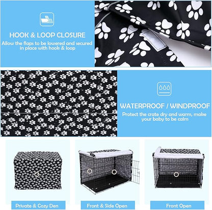 Morezi Dog Crate Cover for Wire Crates, Heavy Nylon Waterproof, Fits Most 25" inch Dog Crates, Easy to Put On, Take Off, and Adjust - Cover only - Black - Small