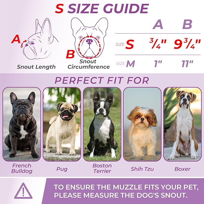 Soft Leather French Bulldog Muzzle – Frenchie Muzzle for Biting and Grooming – Short Snout Dog Muzzle for Small Brachycephalic Breed Dogs: Pug, Shih Tzu, Bulldogs, Boston Terrier (S Size)