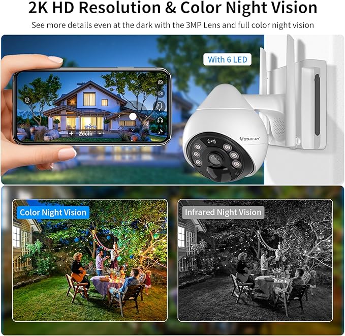 VSTARCAM 4G LTE Cellular Security Camera Wireless Outdoor, 3MP Solar Powered Security Cameras for Home with Color Night Vision, Human Detection, 360° View, 2-Way Audio, IP66, Cloud Storage (BG69-TZ)