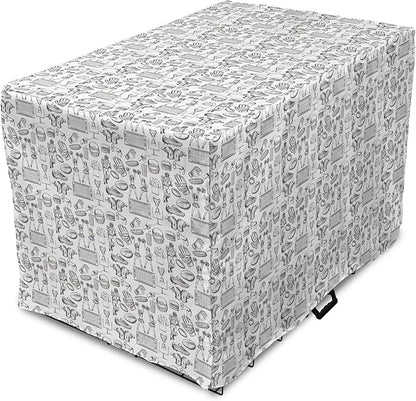 Lunarable Football Dog Crate Cover, Cup Ball Cheerleader Player Sneakers Sports Equipment Sketch Pattern, Easy to Use Pet Kennel Cover for Cats & Medium Dogs, 24 Inch, Charcoal Grey and White