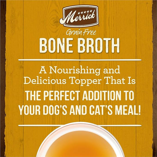 Merrick Grain Free Bone Broth, Premium Human Grade And Gluten Free Dog And Cat Food Topper Pouches, Chicken - 16 oz. Pouch. (Pack of 2)