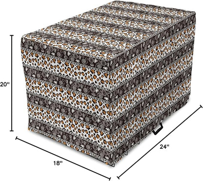 Ambesonne African Dog Crate Cover, Traditional Borders Cheetah Skin with Abstract Spirals and Circles, Easy to Use Pet Kennel Cover for Cats & Medium Dogs, 24 Inch, Pale Coffee Brown White