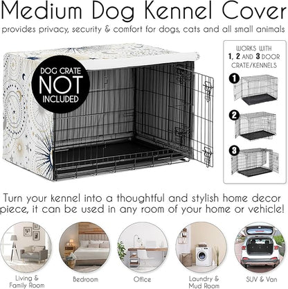 Sweet Jojo Designs Navy Blue Star and Moon Dog Crate Cover – Kennel Covers for 36 Inch Pet Cage Medium - Gold Grey Celestial Sky Stars Gray Shabby Chic