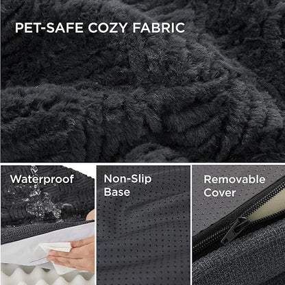 Bedsure Orthopedic Dog Bed for Medium Dogs - Supportive Egg Foam Dog Sofa, Bolster Couch Pet Bed with Removable Waterproof Washable Cover, Comfy Plush Velvet Fluff Surface, Nonskid Bottom, Charcoal