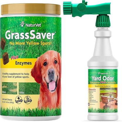 NaturVet GrassSaver 240 Ct & Yard Odor Eliminator Plus Citronella 32oz Spray Bundle | Keep Grass Green, Rid Your Lawn of Yellow Patches Caused by Dog Urine | Eliminate Stool & Urine Odors from Lawn