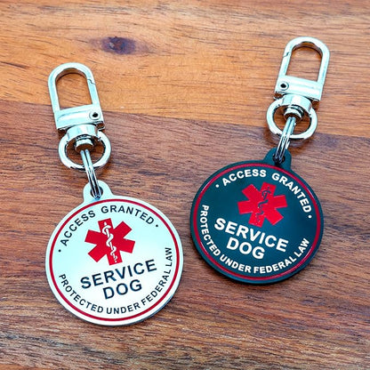 Service Dog ID Tag for Small & Large Dogs - Emotional Support ESA Medical Alert Collar Accessory - Durable Stainless Steel Service Animal Tag - Access Granted Service Dog Tag in Silver Large