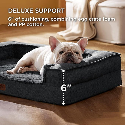 Bedsure Orthopedic Dog Bed for Medium Dogs - Supportive Egg Foam Dog Sofa, Bolster Couch Pet Bed with Removable Waterproof Washable Cover, Comfy Plush Velvet Fluff Surface, Nonskid Bottom, Charcoal