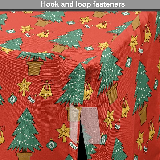 Lunarable Christmas Dog Crate Cover, Baubles Jingle Bells Pine Trees Motifs Colorful Composition Print, Easy to Use Pet Kennel Cover for Small Dogs Puppies Kittens, 18 Inch, Vermilion Multicolor