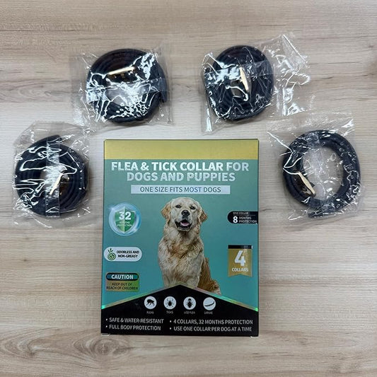 Flea Collar for Dogs 4 Pack, 32 Months Comfort Flea and Tick Prevention, Waterproof Dog Flea and Tick Collar, Adjustable Flea and Tick Treatment for Dogs - One Sizes Fit All (Black)
