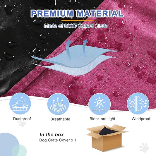 Deblue Heavy-Duty Dog Crate Cover, Privacy Pet Kennel Cover Universal Fits for 36 Inches Wire Cage, Polyester Crate Cover Fit for 1 2 3 Doors Crate (Pink)