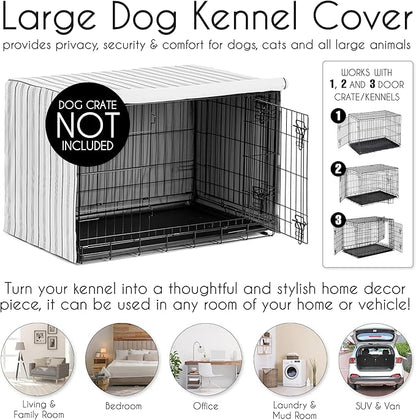 Sweet Jojo Designs White and Grey Stripe Dog Crate Cover – Kennel Covers for 42 Inch Pet Cage Medium/Large - Neutral Contemporary Modern Pinstriped Minimalist Gray