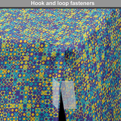Lunarable Yellow and Blue Dog Crate Cover, Circles Squares and Triangles Mosaic Pattern with Dots Vibrant, Easy to Use Pet Kennel Cover for Cats & Medium Dogs, 24 Inch, Purple Sky Blue Yellow
