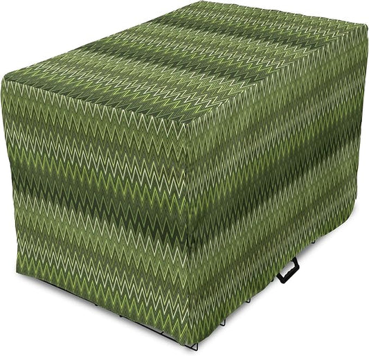Lunarable Green Dog Crate Cover, Wavy Patterns with Triangular Shapes Abstract Zig Zag Motifs, Easy to Use Pet Kennel Cover for Small Dogs Puppies Kittens, 18 Inch, Evergreen Olive Green