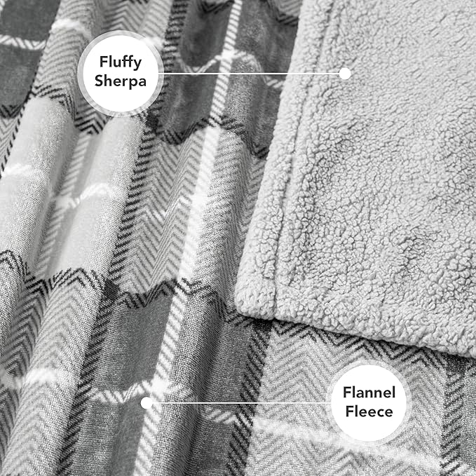 PetAmi WATERPROOF Dog Blanket for Bed, XL Dog Pet Blanket Couch Cover Protection, Sherpa Fleece Leakproof Bed Blanket for Crate Kennel Sofa Furniture Protector, Reversible Soft 80x60 Plaid Light Gray