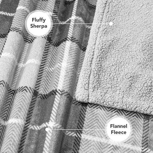 PetAmi Dog Blanket for Medium Large Dogs, Pet Bed Blanket Cat Puppy Kitten, Fleece Furniture Couch Cover Protector Sofa Car, Soft Sherpa Dog Throw Plush Reversible Washable, 40x60 Plaid Light Gray