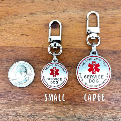 Service Dog ID Tag for Small & Large Dogs - Emotional Support ESA Medical Alert Collar Accessory - Durable Stainless Steel Service Animal Tag - Access Granted Service Dog Tag in Silver Large