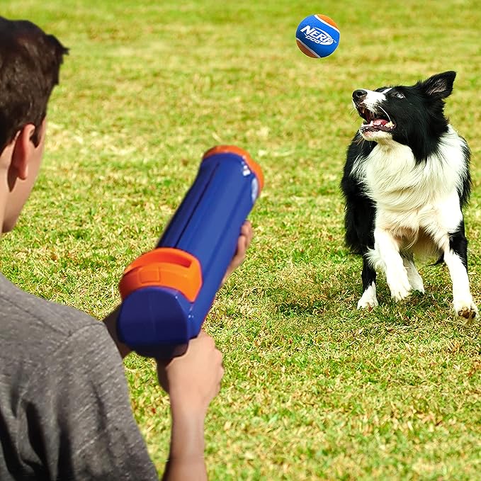 Nerf Dog Tennis Ball Blaster (16 Inch) and Chuckit! Ultra Ball (2.5" Diameter, Pack of 8)