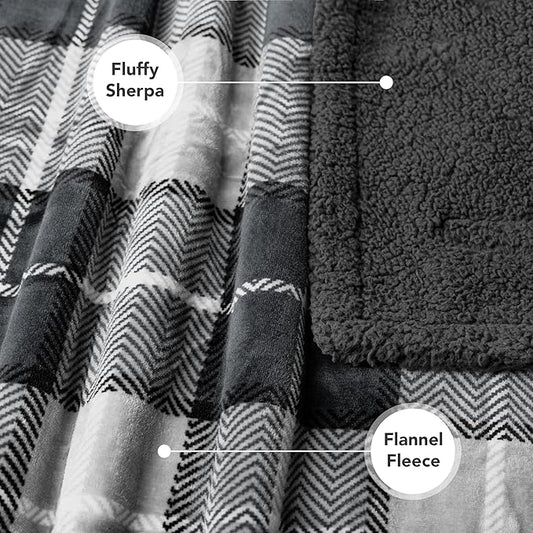 PetAmi Dog Blanket for Medium Large Dogs, Pet Bed Blanket Cat Puppy Kitten, Fleece Furniture Couch Cover Protector Sofa Car, Soft Sherpa Dog Throw Plush Reversible Washable, 40x60 Plaid Dark Gray
