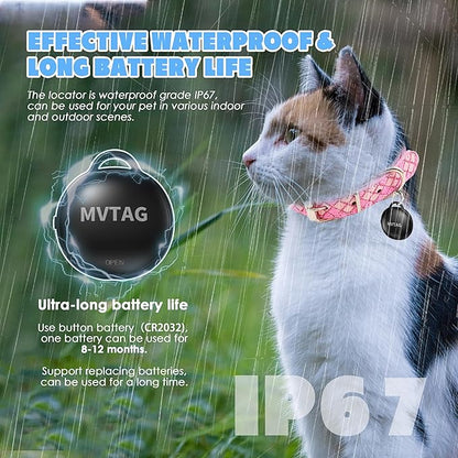 Cat Tracker GPS Collar No Monthly Fee, Real-Time Mini Pet Tracker for Small Medium Large Kittens, Reflective Waterproof Cat Tracking Collar with Bell, Indoor & Outdoor (Only for iOS)
