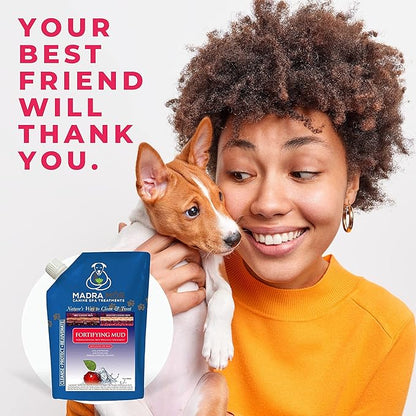 Worldwide Nutrition Bundle: Madra Mor Fortifying Mud - Dog Essentials Mud Bath, Dog Grooming, Dry Skin for Dogs Treatment, Dog Coat Skin Care Products - 10oz Pouch & Multi-Purpose Key Chain