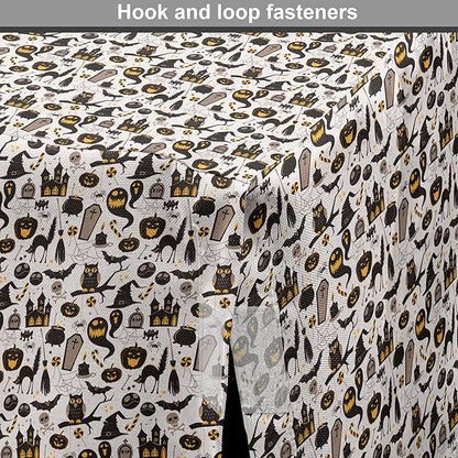 Lunarable Vintage Halloween Dog Crate Cover, Halloween Cartoon Jack o' Lantern Tombstone Skulls and Bones, Easy to Use Pet Kennel Cover for Medium Large Dogs, 42 Inch, Pale Grey