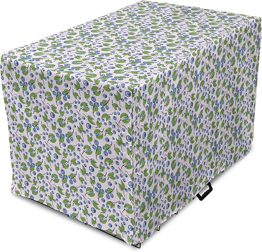 Lunarable Berries Dog Crate Cover, Cartoon Style Layout of Blueberries and Leaves Blooming on Branches, Easy to Use Pet Kennel Cover for Cats & Medium Dogs, 30 Inch, Pale Mauve Green