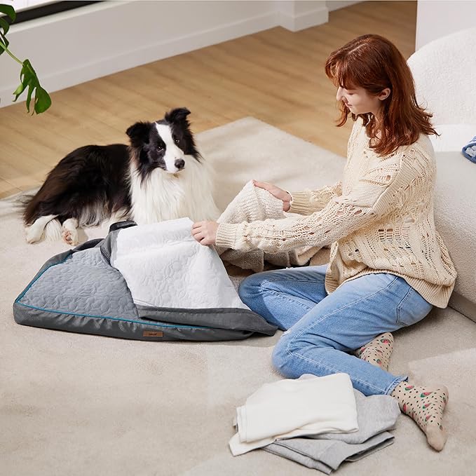 Lesure Dog Bed Cover - Extra Large Dog Bed Washable Removable Cover, Replacement Cover for Orthopedic Pet Mad Beds, 44x32x4 Inches Grey