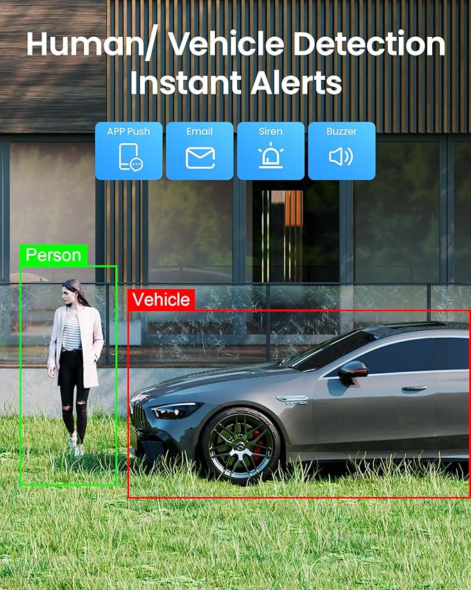 Loocam 4K Wireless Security Camera System Wi-Fi 6, Color Night Vision, 355° Pan 95° Tilt, Light & Siren Alarm, Human Vehicle Detection, Two-Way Audio for Indoor Outdoor, 8CH NVR 1TB HDD Included