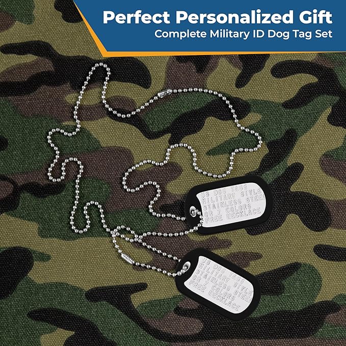 GoTags Pet ID Custom US Military Dog Tag Personalized ID Set. Complete with Chains and Silencers