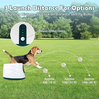 Automatic Dog Ball Launcher, Upgraded Interactive Dogs Balls Thrower for Small and Medium Dogs, Distance Adjustable Mental Stimulating Dog Toys with 4 Durable Etpu Balls 2.2 Inch (Dark Green)