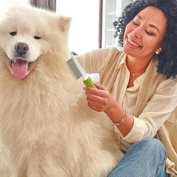 Detangling Pet Comb for Dogs & Cats - Detangler Grooming Tool with Long & Short Stainless Steel Metal Teeth for Dematting Matted Fur, Combing Out Knots, Removing Tangles from Undercoat - Ebook Guide