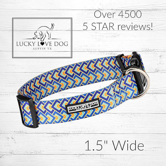 Lucky Love Dog Wide Dog Collar - Adjustable, Durable, Soft Webbing, & Comfortable 1.5 inch Wide Collar for Dogs Male and Female - in Murphy Pattern with Strong Buckle, Large Size