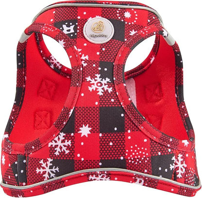 Christmas Dog Harness and Leash Set, No Pull Soft Mesh Puppy Harness for Small Medium Dogs, Cats - Step in Reflective Vest Harness for Walking, Training - Christmas Red, M