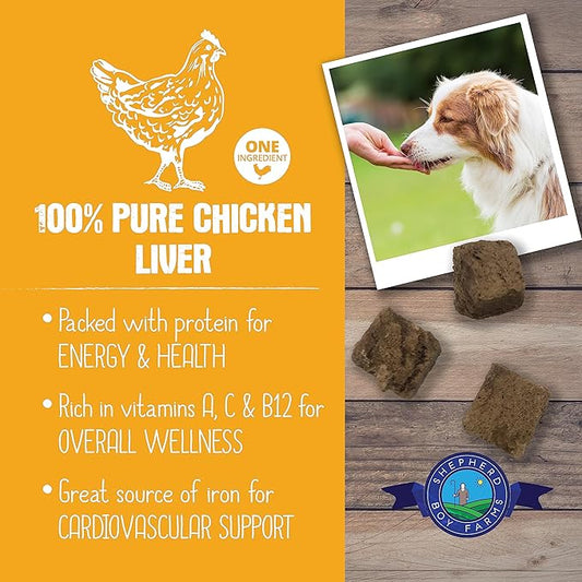 Freeze Dried Dog and Cat Treats, Chicken Liver, All Natural Single Ingredient Freeze-Dried Dog Treat & Dog Snacks, Made in USA, High Protein, Essential Nutrition Raw Dog Food, 3oz