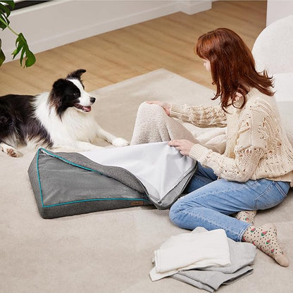 Lesure Dog Bed Cover Flannel - Large Dog Bed Washable Removable Cover, Plush Fleece Replacement Cover for Orthopedic Pet Mad Beds, 35x22x3 Inches Grey