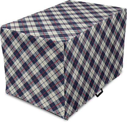 Lunarable Plaid Dog Crate Cover, Celtic Fashion Diagonal Retro Style Classical Irish Culture Inspiration, Easy to Use Pet Kennel Cover for Small Dogs Puppies Kittens, 18 Inch, Night Blue Red Beige